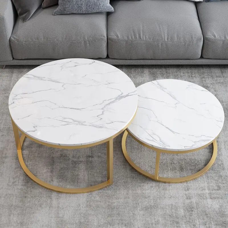 

Ins Style Round Coffee Table Marble Top Metal Legs Compact Modern Home Table Tea Table for Living Room Bedroom
