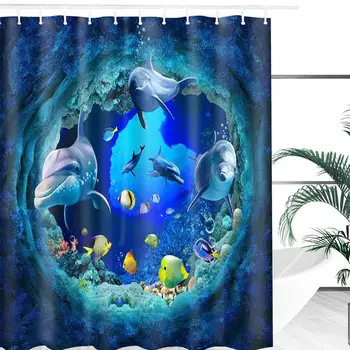

Curtains Seabed Animal Hooks Waterproof Bath Curtain Shower Curtain Polyester Wall Home Bathtub Decoration Bathroom Decor
