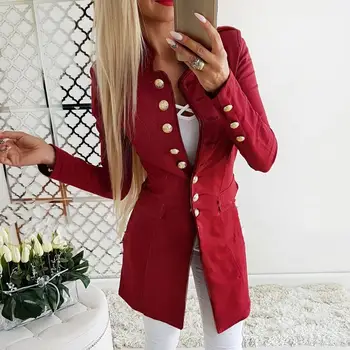 

Women Solid Color Stand Blazer Jacket Autumn Winter Long Sleeve Suits Single Breasted Button Blazer Coats Ladies Clothing Street