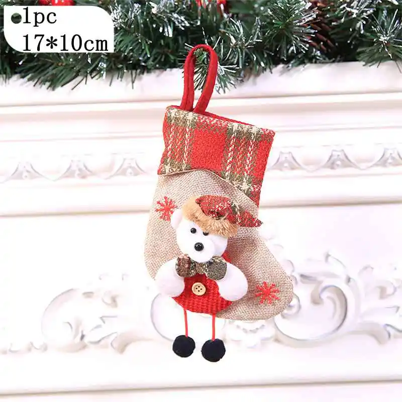 Мини-носок Санта Клаус Конфеты подарочные сумки носки рождественские чулки Рождественская елка висячие украшения Дети конфеты мешок - Color: 1PC C
