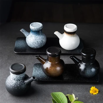 

Small Caliber Retro Handmade Color Glaze Ceramic Oil Pot Spice Jar with Lid Spice Container Seasoning Box Kitchen Utensils H135