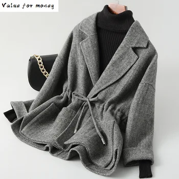 

Fur Real Coat Korean Vintage Wool Jacket Spring Autumn Coat Women Clothes 2020 Streetwear Women Tops Double-sided Woolen Coat