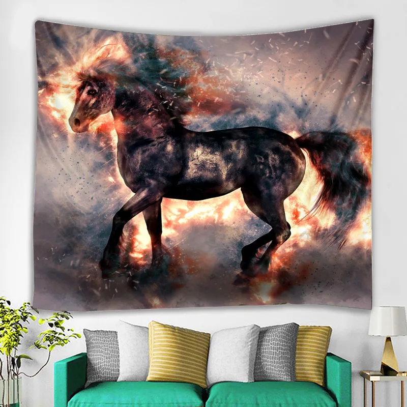 

Burning Flame Abstract Poster Feature Flying And Running White Horse Home Wall Hanging Carpet Daily Necessities
