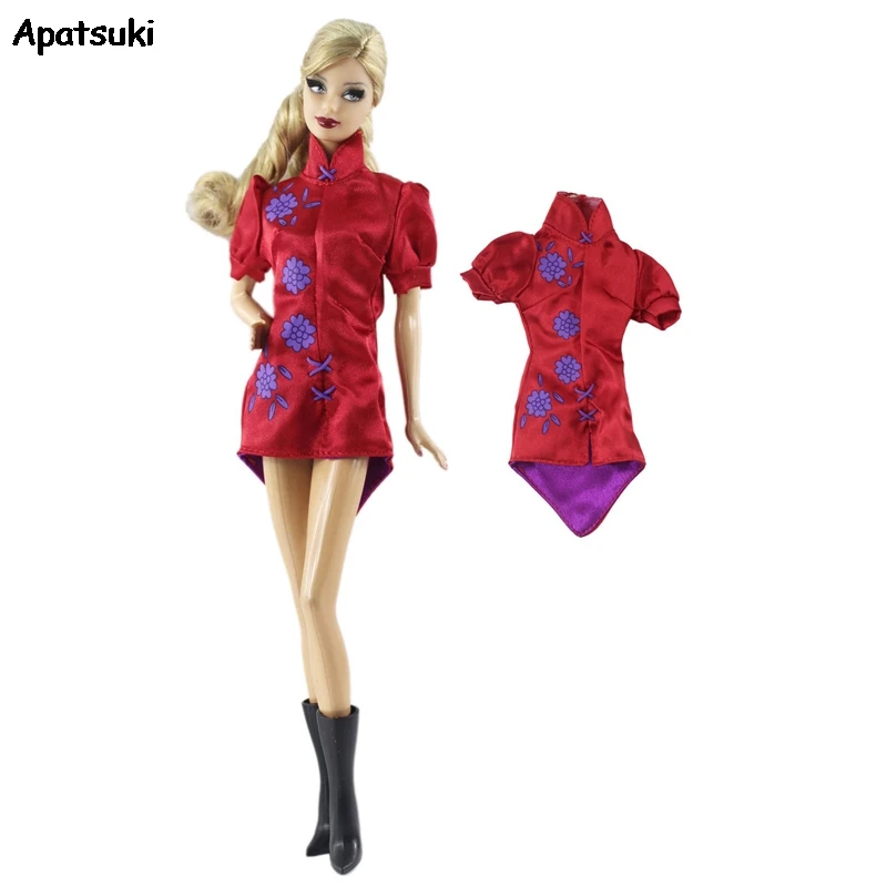 

Red Flower Tops Clothing for Barbie Dolls Short Sleeve Tops for 1/6 BJD Doll Clothes Chinese Style Dollhouse Accessories Kid Toy