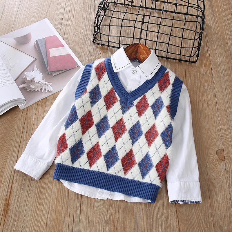 

CHILDREN'S Sweater 2019 New Style Korean-style Spring And Autumn INS Children Pullover Sleeveless Sweater Boys' Sweater Vest