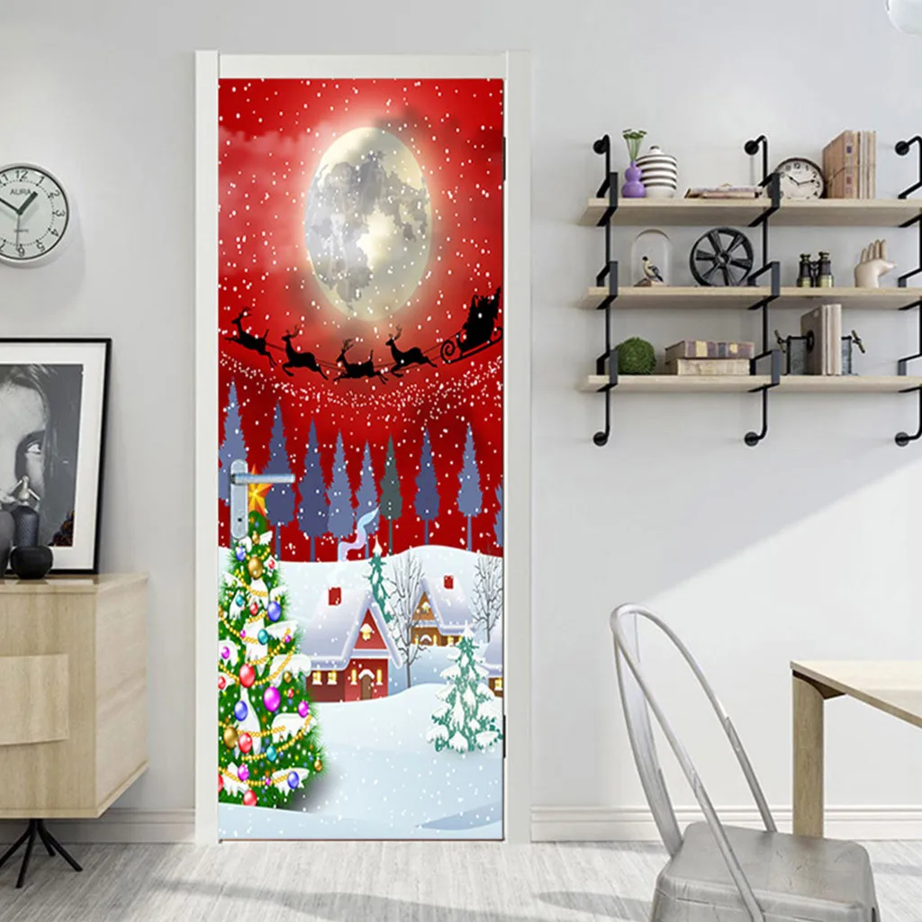 Diy Merry Christmas декоративные наклейки на дверь 3d моделирование съемные водонепроницаемые настенные наклейки Фреска украшение двери спальни