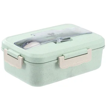 

Lunch Box Container School Work Creative Wheat Straw With Spoon Chopsticks Three Compartment Mess tin Microwave Japanese Style