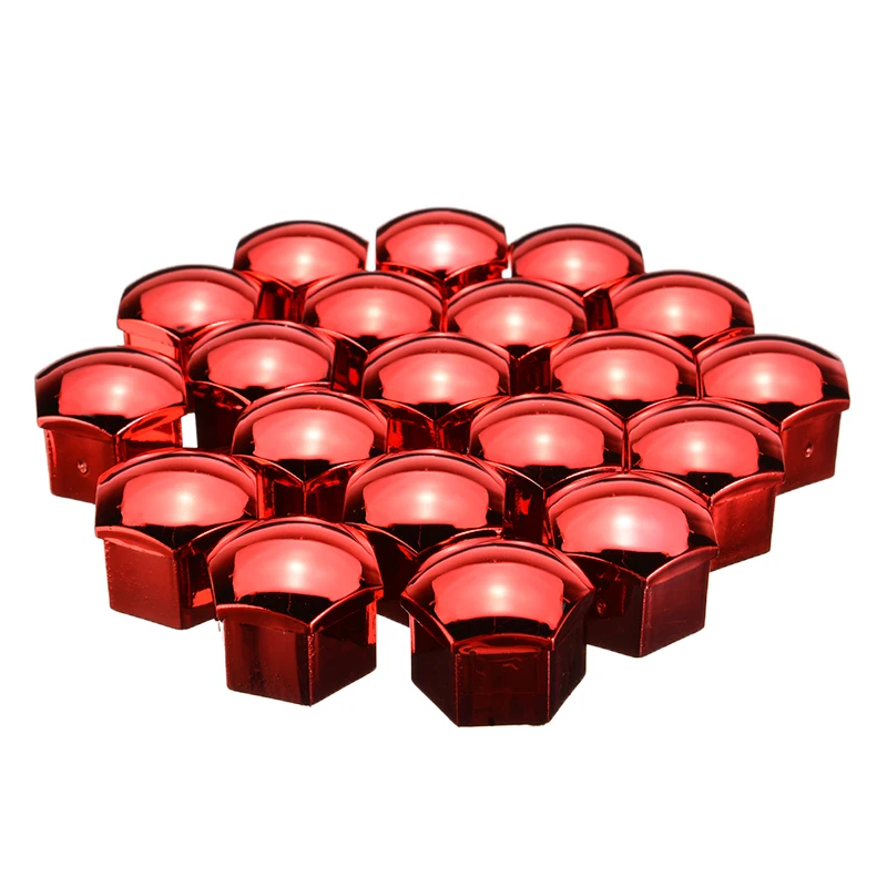20pcs/set Red Universal 17mm Wheel Nut Bolt Cover Cap with 2 Removal Tool Set Exterior Decoration Protecting Bolt Rims