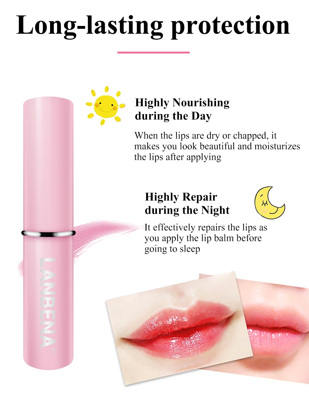 LANBENA Rose Lip Balm Natural Extract Lipstick Fade Lines Nourishing Moisture Lips Care Relieve Dryness Long Lasting Daily Use