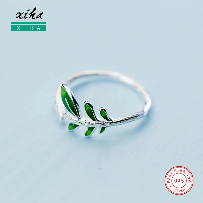 

Solid 925 Sterling Silver Green Enamel Leaf Adjustable Rings for Women Teen Girl Iced Pinky Finger Jewelry Valentines Day Gift
