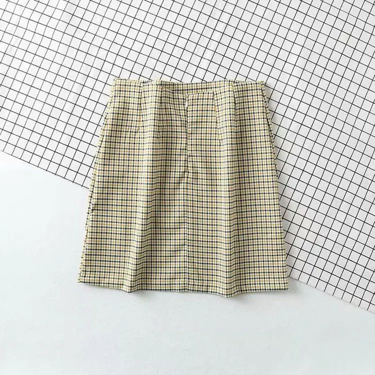 

2019 Autumn Fashion Contrast Color Pattern shuang kai cha Skirt Skirt Short Skirt