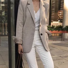 2021 outono feminino blazers grossos elegante xadrez xadrez xadrez bolsos casacos entalhados vintage senhora inverno topos selvagens novo