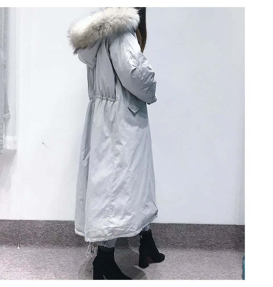 Стиль, женский пуховик, выше колена, 90 белая утка, корейский стиль, модный Свободный утягивающий воротник из натурального меха Onlin