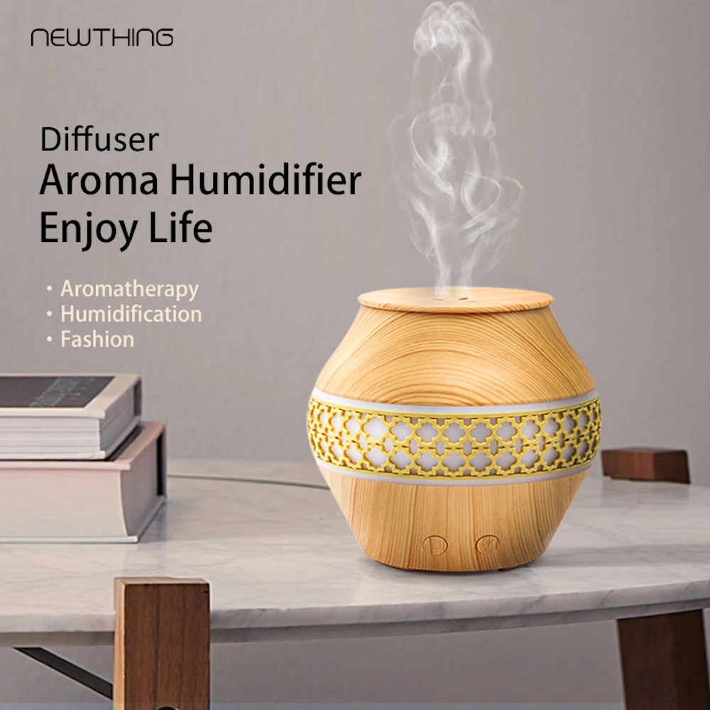 

120ml Ultrasonic Air Humidifier Aroma Essential Oil Diffuser with Wood Grain 7 Color Changing LED Lights for Bedroom Living Room