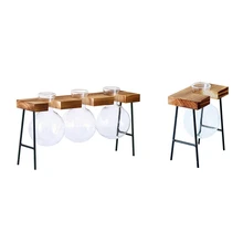 Креативная стеклянная ваза для бутылок, прозрачная ваза с гидропонным растением, деревянная рамка, декор для кофейни, комнаты, украшение стола, ваза(Thre