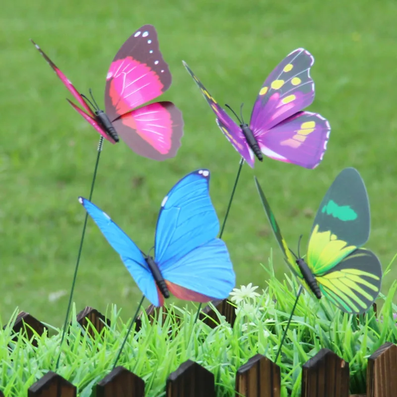 10pcs Simulation Plunge Butterfly Gardening Flower Arrangement Butterfly Blooming Flowers Gardening Pots Vase Decorative