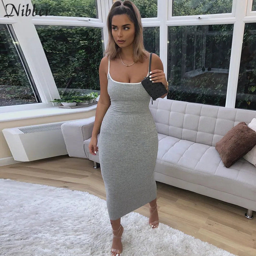 Nibber autumn Elegant pure knitting bodycon long dresss women 2019 sexy club party night simple stretch Slim lace up dress mujer - Image 3