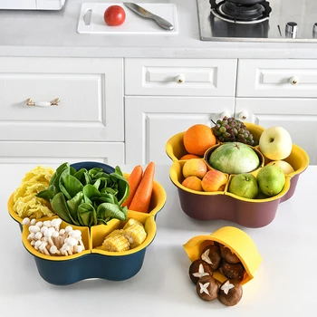 

Rotating Hot Pot Platter Drain Basket Double-Layer Plastic Vegetable And Fruit Storage Basket Multifunctional Innovative MYDING