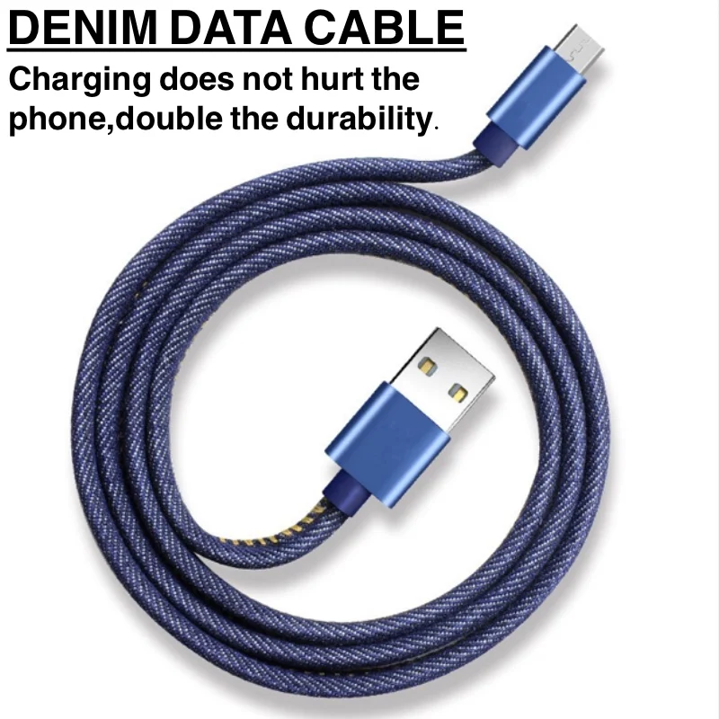 1 м 2 джинсовый микро usb зарядный кабель для samsung 2.4A быстрое зарядное устройство