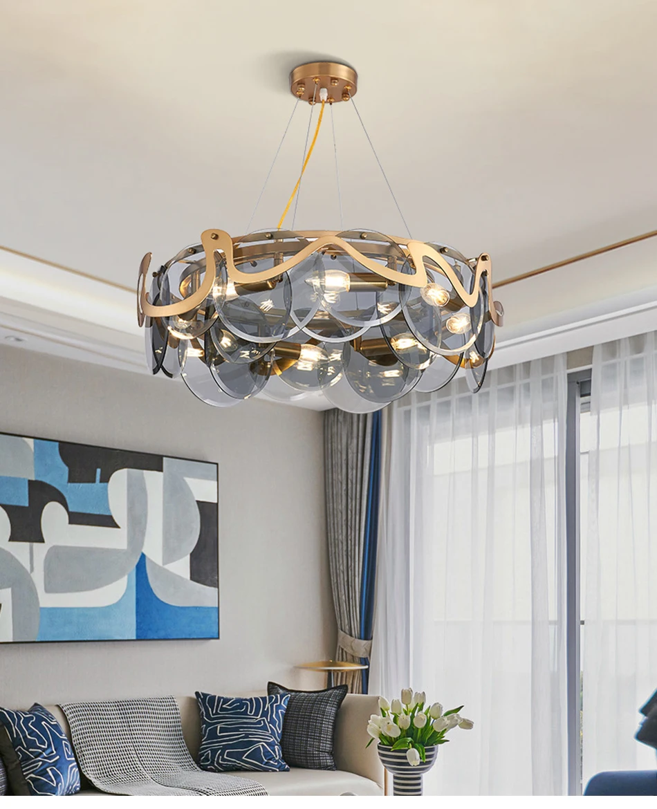 Youlaike Современный Люстра светильник ing для гостиной роскошный круглый стеклянный подвесной светильник для столовой спальни светильник