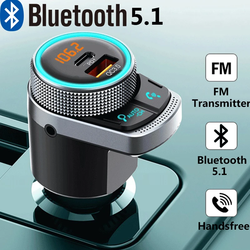 

PD 24W Car Mp3 Player Wireless Bluetooth 5.1 FM Transmitter Modulator Car Kit QC3.0 18W Car Charger Handsfree Audio Player