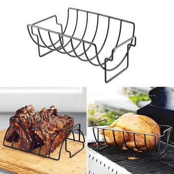 

Non-Stick Rib Shelf Stand Barbecue Rib and Roast Rack Stainless Steel Grilling BBQ Chicken Beef Ribs Rack Grilling basket new T