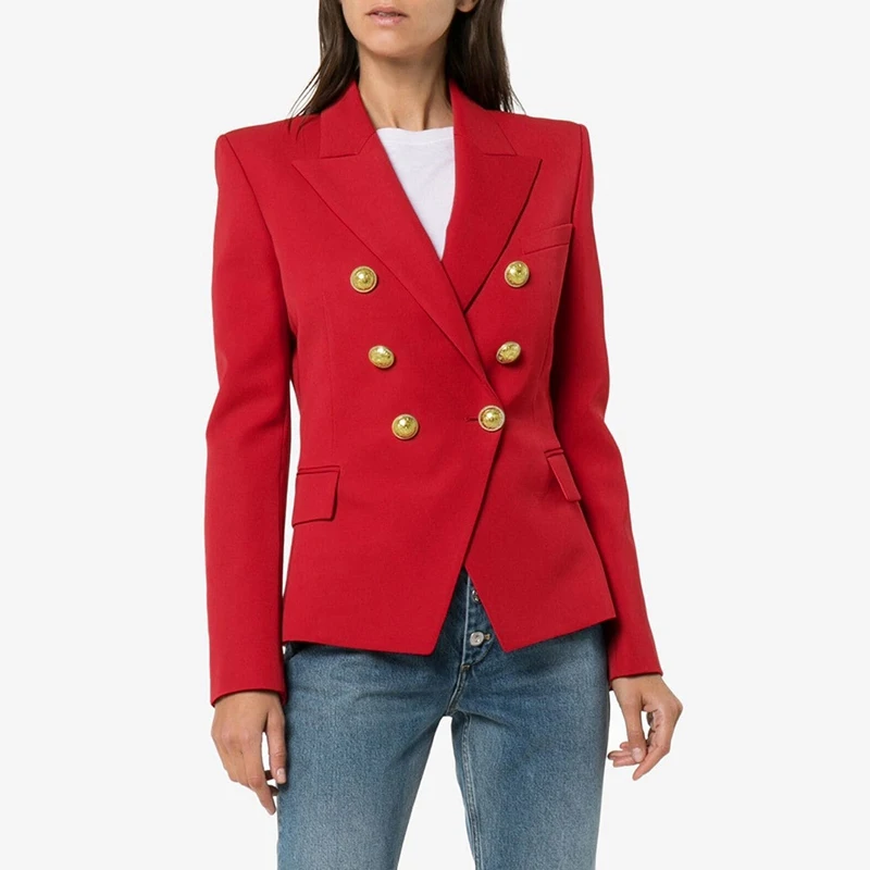 Laamei Blazer Jacket Women Double Breasted Metal Buttons Plaid Blazer Suit Jacket Office Lady Business Blazer Feminine Outwear