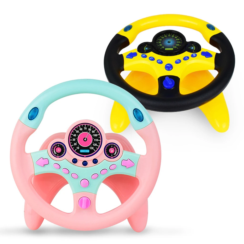 2 Pcs Simulation Co-pilot Simulation Steering Wheel with LED Light and Base for Kids Children Car Toy