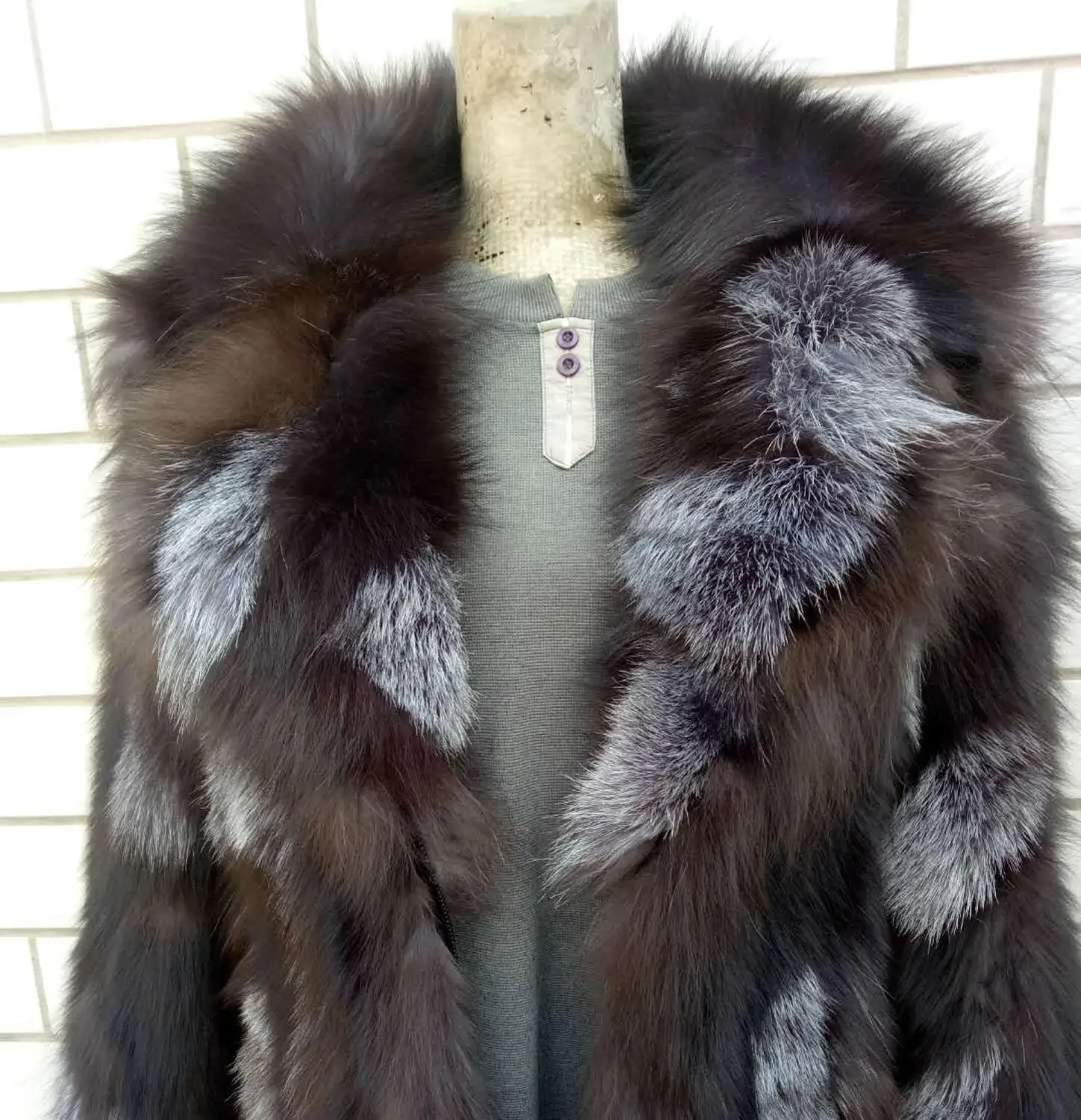 Genuine real natural fox fur coat women's fashion English collar