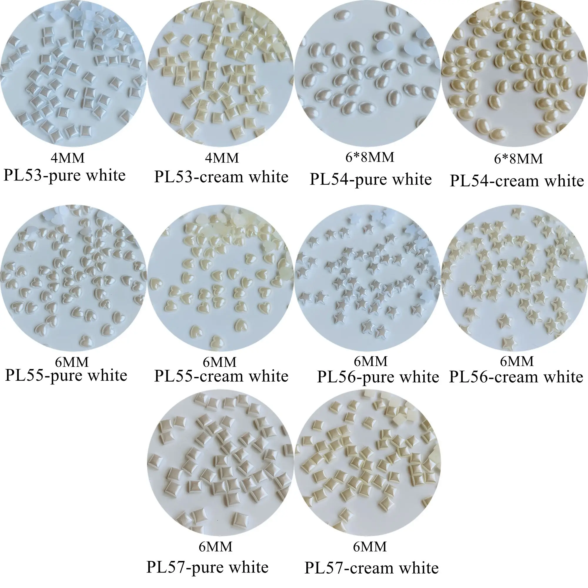 

1000pcs/bag Different Shapes Flat-Back Pearl Square Oval Heart Star Shape Pearl Nail Decoration Pearl Nail Art Decoration