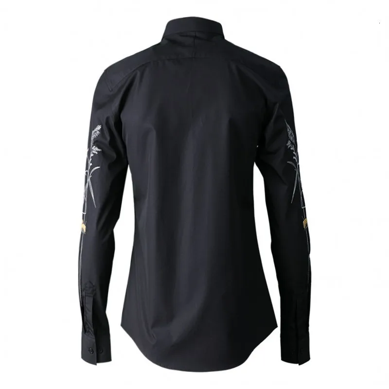 Bloem Borduurwerk Mode Mannen Shirt Lange Mouw Zwart Wit Casual Slim Shirt Lente Zomer Jurk Formele Shirt Camisa Masculina Bloem Borduurwerk Mode Mannen Shirt Lange Mouw Zwart Wit Casual Slim Shirt Lente Zomer Jurk Formele Shirt Camisa Masculina