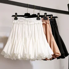 Белые, черные шифоновые летние шорты, Женская юбка, мода, Корейская юбка-пачка с высокой талией, плиссированная мини-юбка для школы, Женская юбка