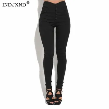 

INDJXND Women Stretch Leggings Casual Fashion Skinny Slim Washed Jeggings Thin High Elastic Denim Legging Pencil Pants Plus Size