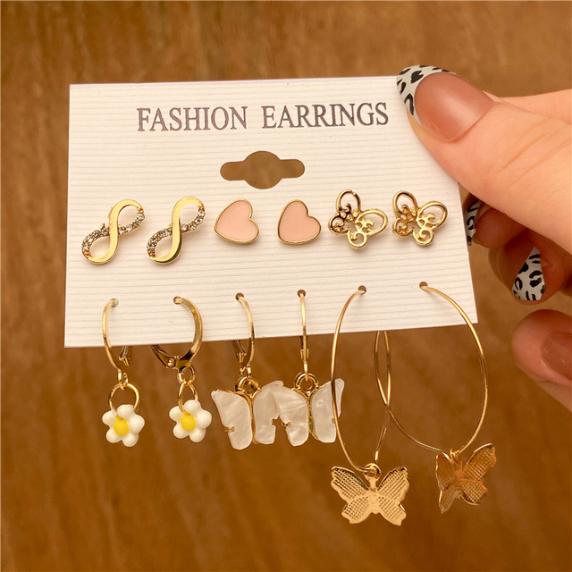 Trendy Gold Silver Color Butterfly Hoop Earrings Set For Women Snake Pearl Resin Hoop Earrings Brincos Party Jewelry