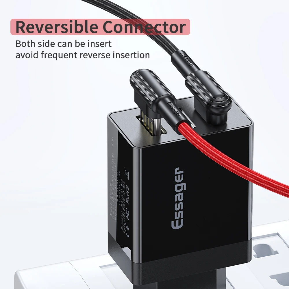 Usb-кабель Essager type C Quick Charge 3,0 USBC зарядный провод для Xiaomi Redmi Note 8 samsung S10 Dual 90 градусов type-C шнур для передачи данных