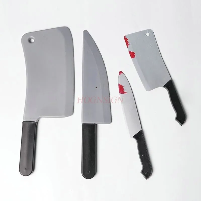Halloween props cos horror with blood-pointed knife performance plastic simulation weapon axe saw fake kitchen knife machete