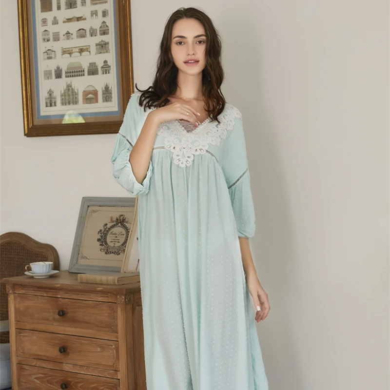Nightgown V Neck Cotton Sleepwear Women Long Dress Romantic Nightgown Loose Dress Cotton