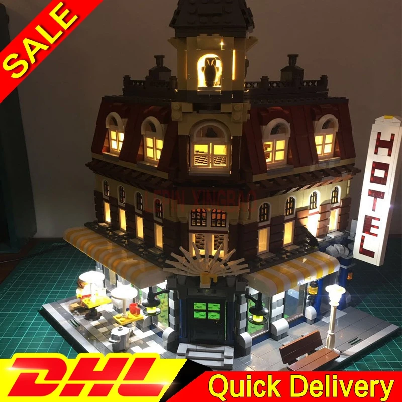 

LP 15002 Cafe Corner DIY Led Light Model Building Blocks Bricks brinquedos 10182 Educational LPing Toy Children Gifts