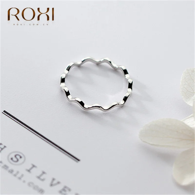 ROXI, 925 пробы, серебряные кольца на палец для женщин, простая тонкая линия, Кривая волна, дикое гладкое кольцо, регулируемое обручальное кольцо, ювелирное изделие