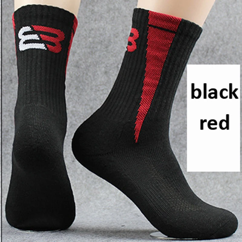 Professional Sport Socks Thick Compression Basketball Sock Outdoor Ski Mountain Hiking Fitness Tubing Sweat Towel Men Socks - Color: A black red