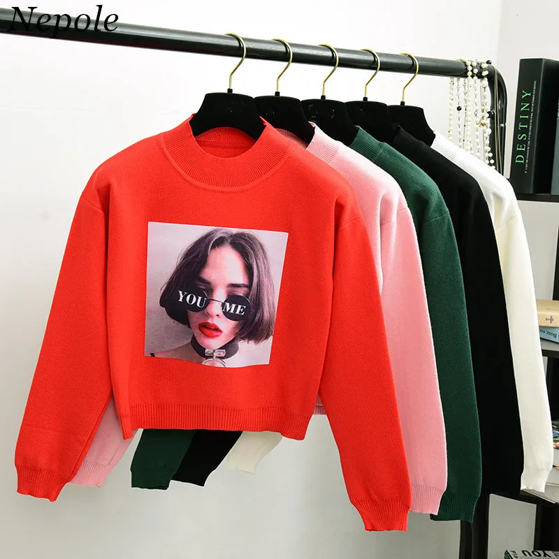 Женский вязаный Однотонный свитер с принтом Neploe повседневный винтажный на осень