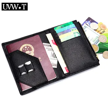 

Genuine Cow Leather Men Passport Cover Zipper type Fashion Coin Document Purse ID Bank Pass Card Holder Travel Purse Wallet