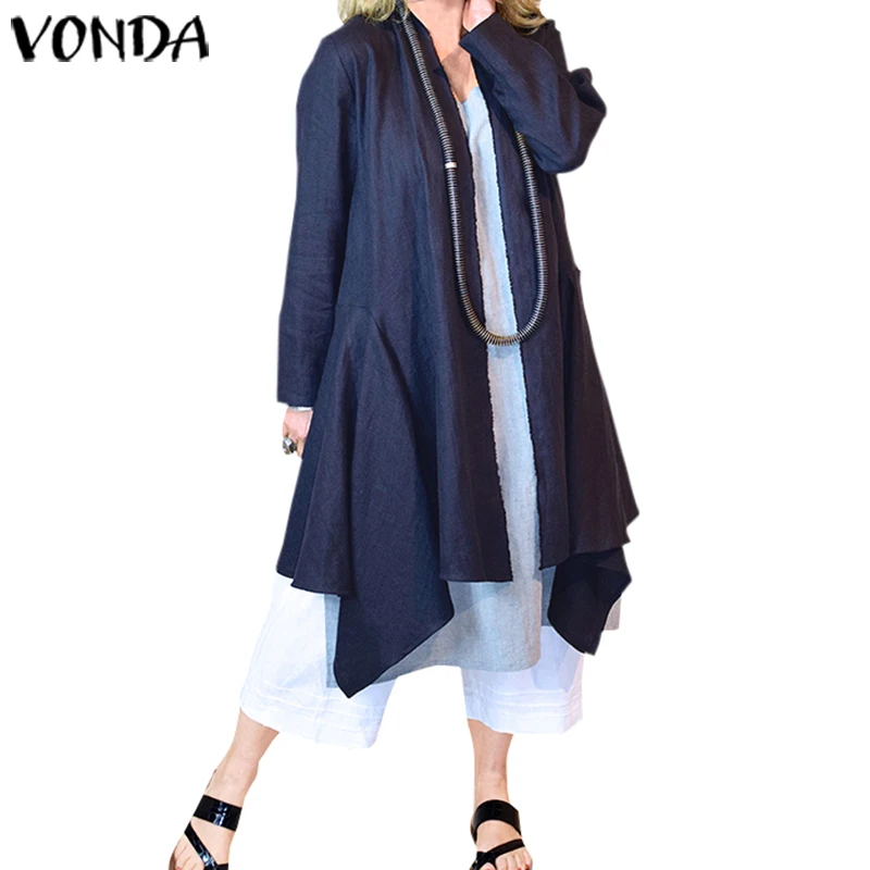 VONDA, Повседневный, свободный, Открытый спереди, тонкий, длинный рукав, неровный подол, кардиган,, для беременных, осенняя верхняя одежда, куртки, S-5XL, Blusa Femme - Цвет: Пурпурный
