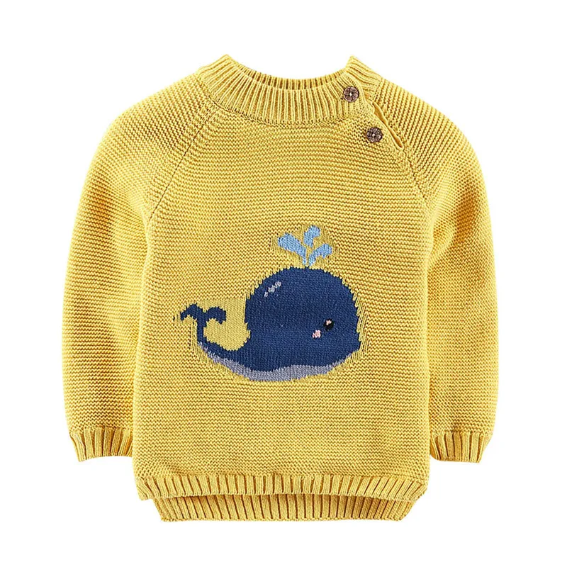 Yellow Telotuny/теплые свитера для малышей; плотные бархатные топы для девочек; пуловеры с рисунком Кита для малышей; вязаный свитер с круглым вырезом - Цвет: Yellow