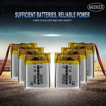

10PCS 3.7V 250mAh 602025 Lithium Polymer Li-Po li ion Rechargeable Battery cells For Mp3 MP4 MP5 GPS PSP mobile bluetooth