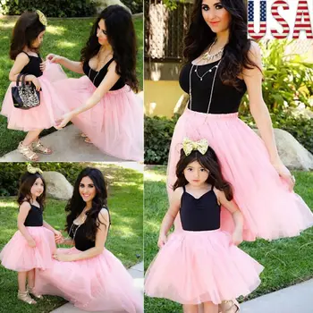 

Pudcoco Plus Size Sweet Mother And Daughter Clothes Parent-child Sleeveless Splice Tutu Dress Family Matching Outfits Sundress