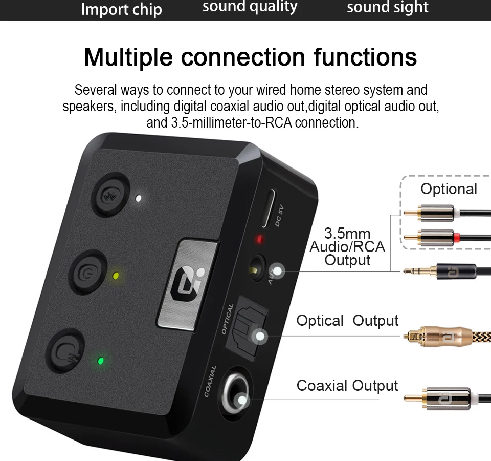 Портативный Bluetooth 5,0 ресивер Aptx HD с низкой задержкой RCA Aux 3,5 мм SPDIF оптический коаксиальный стерео аудио беспроводной музыкальный адаптер