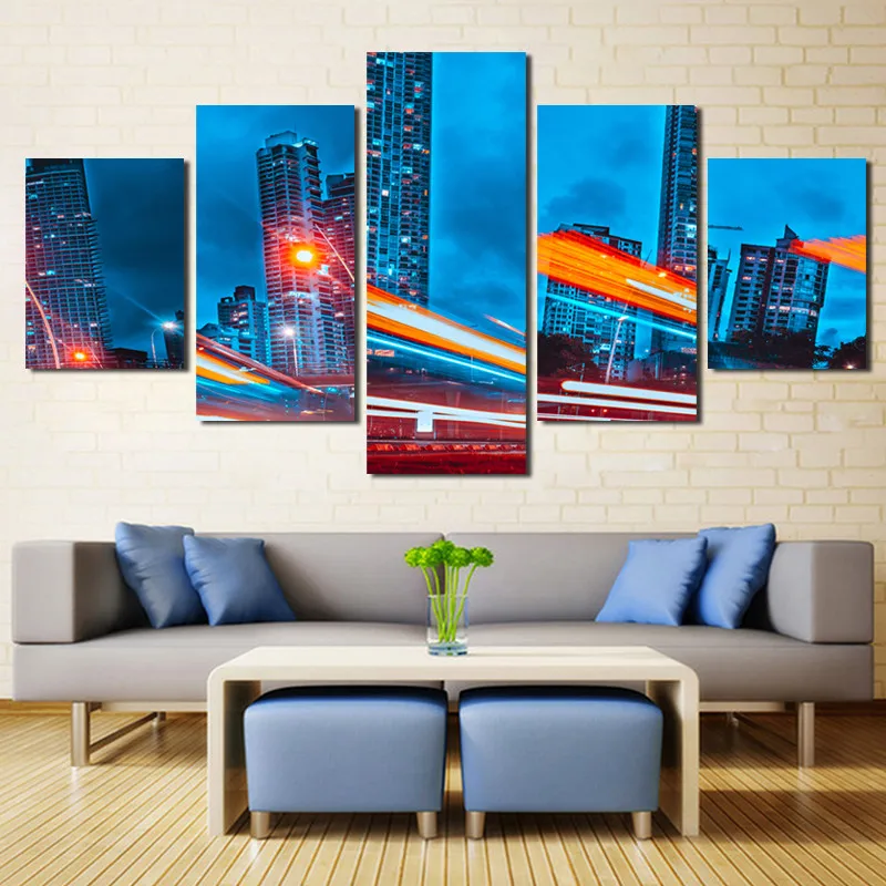 

5pcs City Night Scene Canvas Painting Mural Art Print Poster Mural Painting Home Decoration Landscape Art Print
