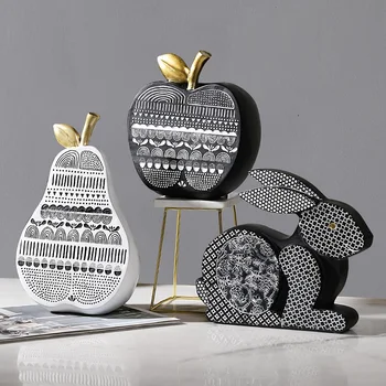 

Nordic Creative Hand Painting Apple Pear And Rabbit Art Sculpture Animal Bunny Statue Resin Craft Decorations For Home R3446