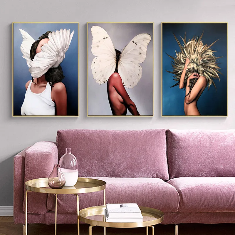 

Wing Feather Abstract Picture Home Decor Nordic Canvas Painting Wall Art Posters and Prints Figure Lady Decor for Living Room